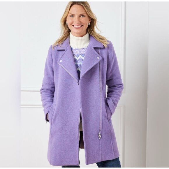 Talbots Jackets & Blazers - NWT Talbots Lilac Purple NATALIA MOTO  Italian Wool Blend Front Zip Jacket 14P